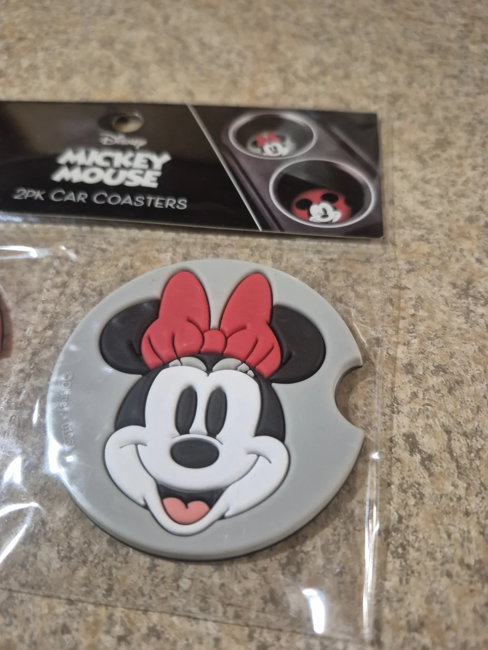 Disney Mickey & Minnie Mouse 2-Pack Car Coasters - Red & Gray New In PLASTIC